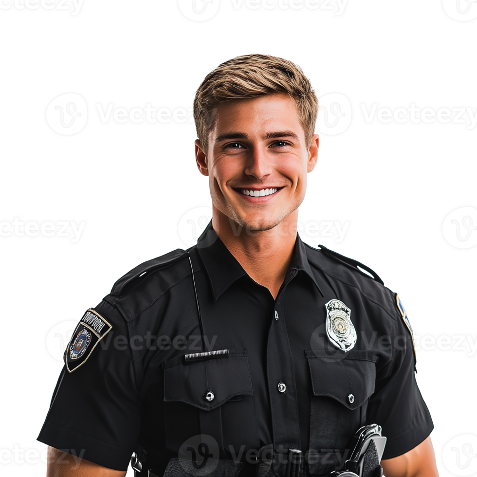Portrait of A Smiling Police Man in Uniform Isolated on the Transparent Background png