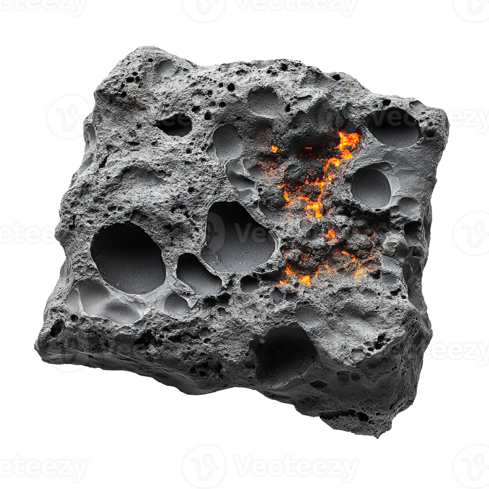 Raw Sample of Black Lava Stone Coal on the Transparent Background png