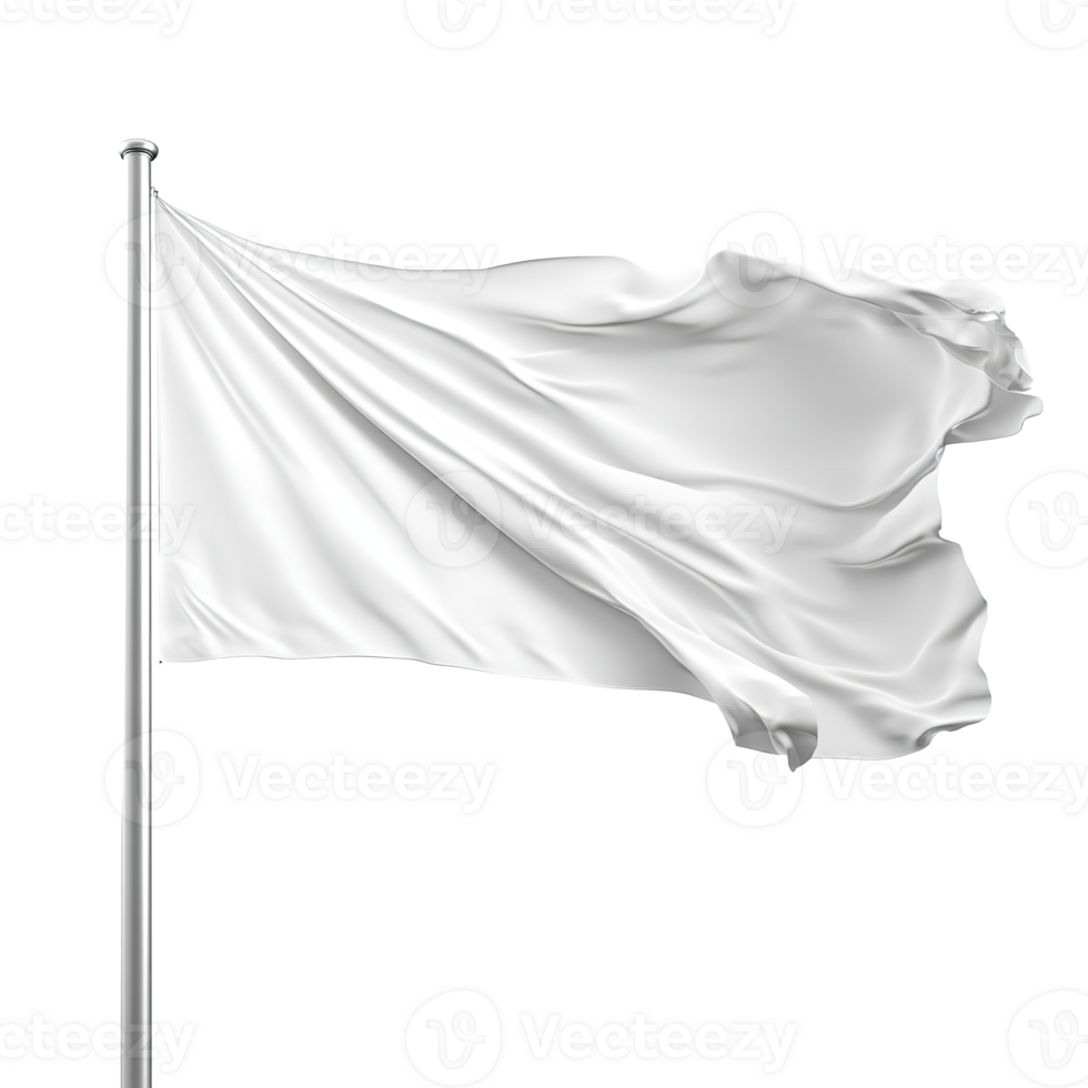 White Blank Flag Waving on A Pole Isolated at Transparent Background. Cut Out png