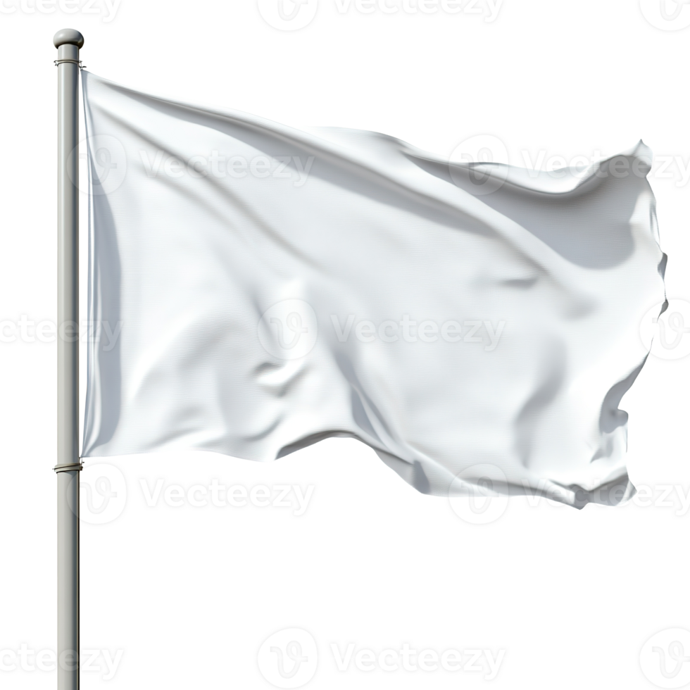 White Blank Flag Waving on A Pole Isolated on Transparent Background. Cut Out png