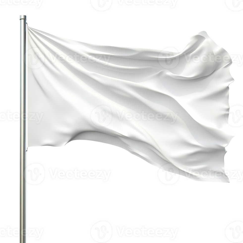 White Blank Flag Waving on A Pole Isolated at the Transparent Background. Cut Out png