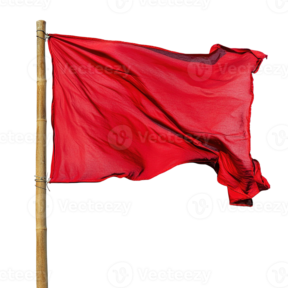 Red Flag Waving and Fluttering Isolated on the Transparent Background. Cut Out png