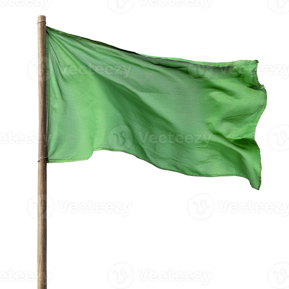 Green Flag Waving with Fluttering Effect Isolated at Transparent Background Cut Out png