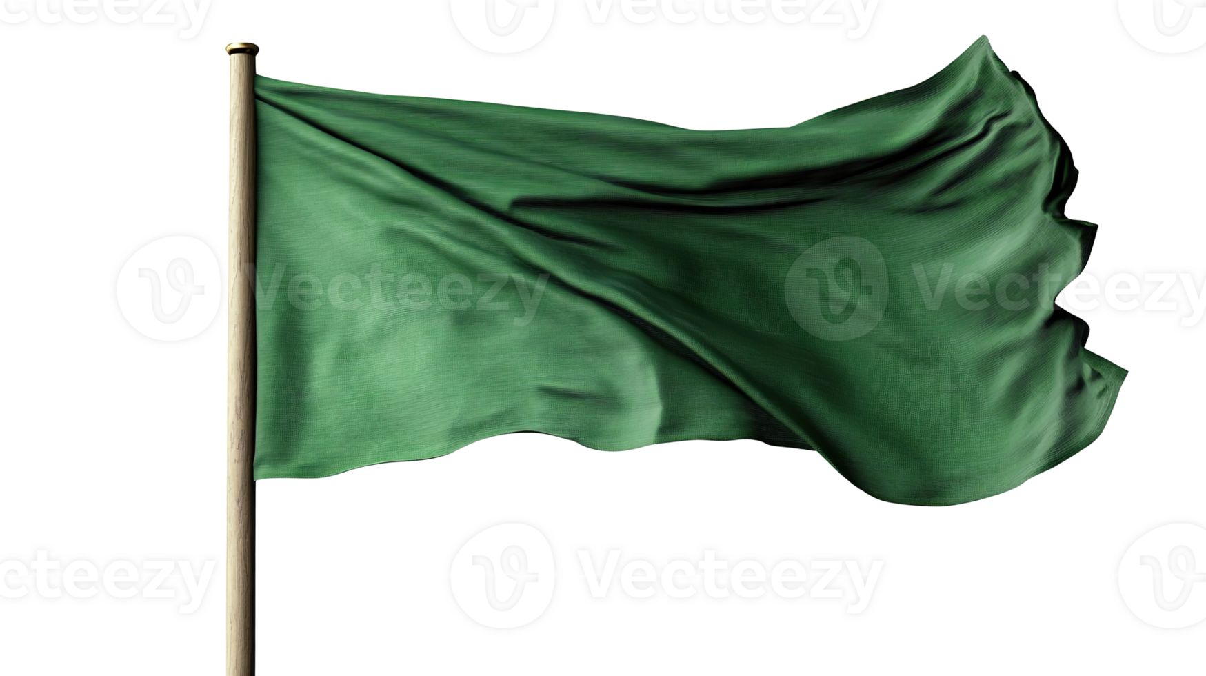 Green Flag Waving with Fluttering Effect Isolated at the Transparent Background Cut Out png