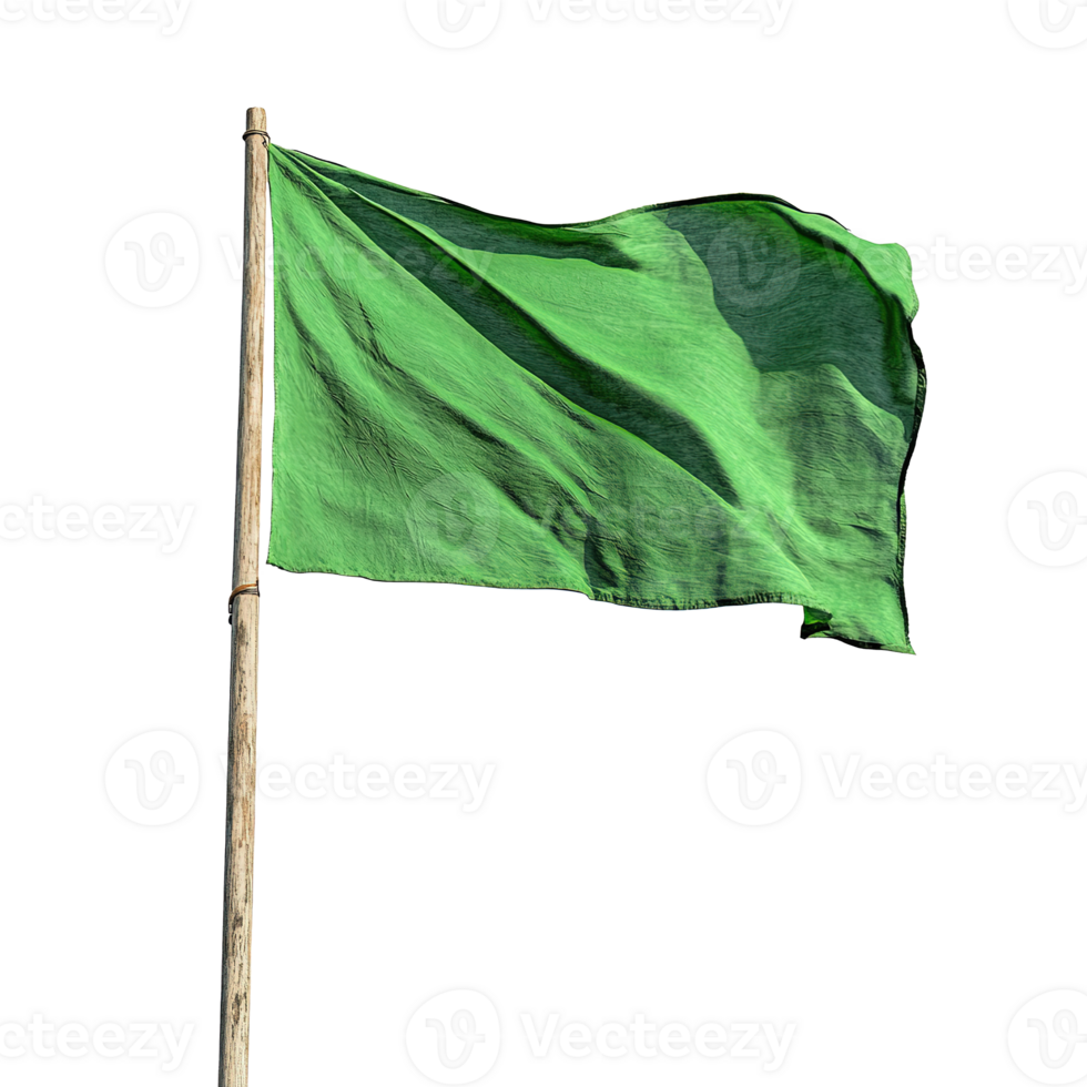 Green Flag Waving with Fluttering Effect Isolated on the Transparent Background Cut Out png