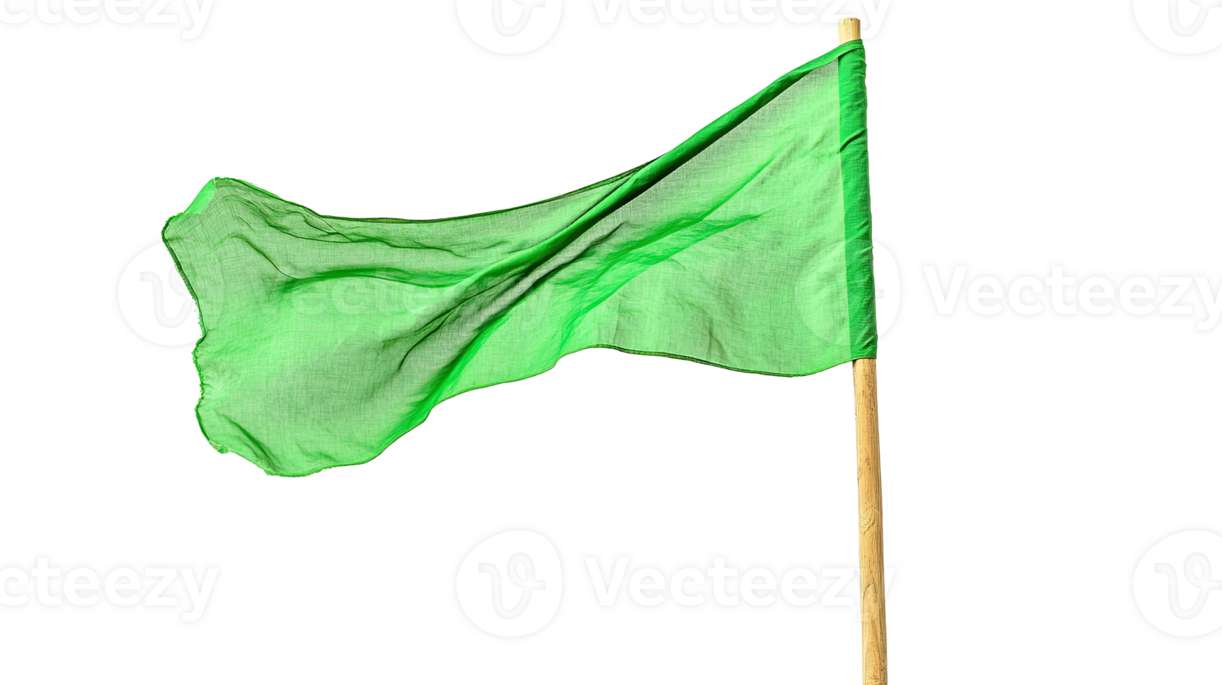 Green Flag Waving with Fluttering Effect Isolated on Transparent Background Cut Out png