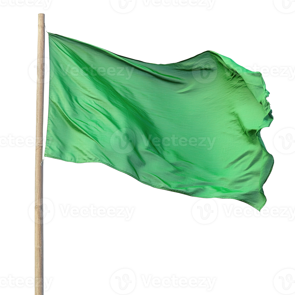Green Flag Fluttering Waving in the Wind Isolated at Transparent Background. Cut Out png