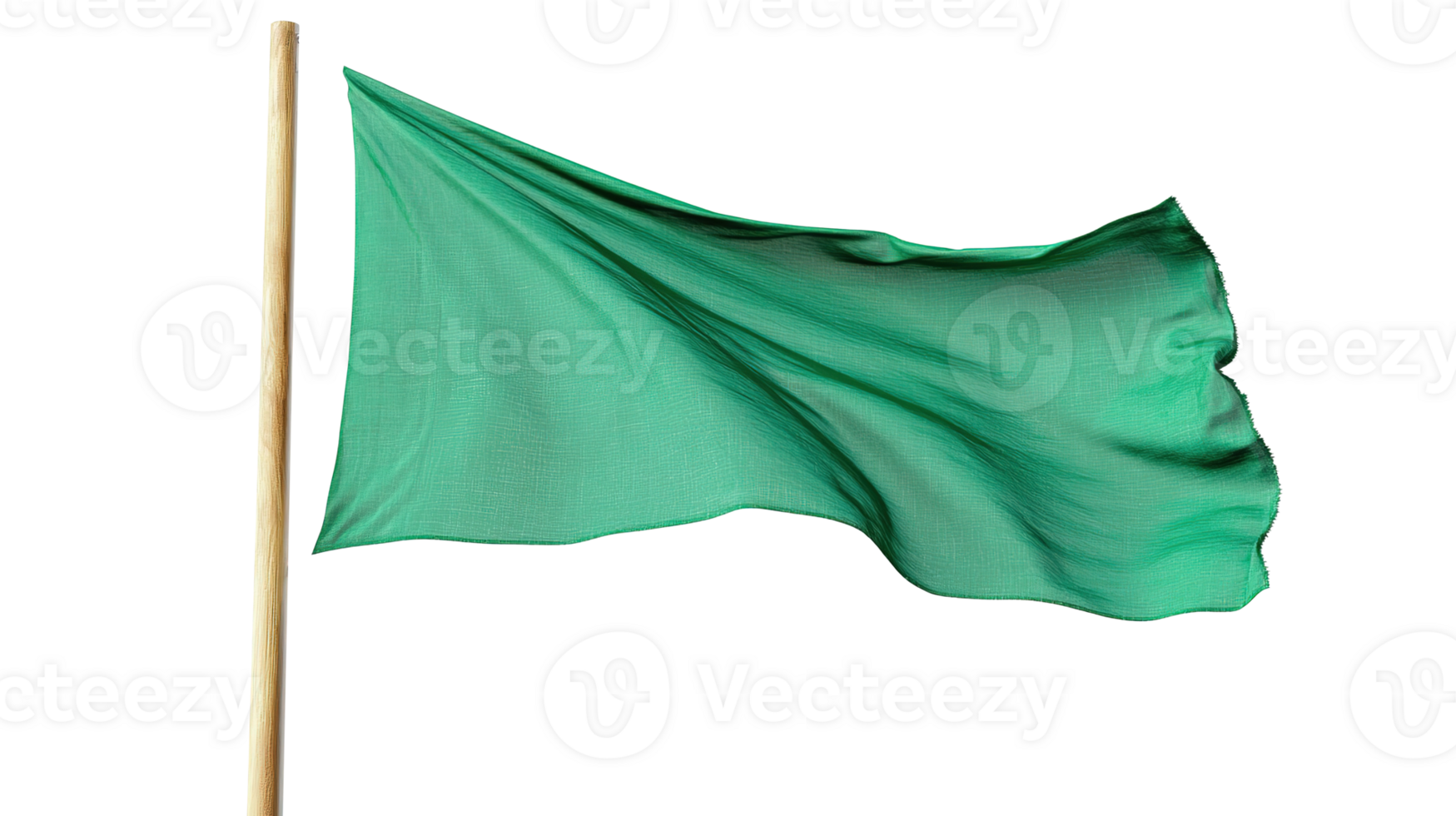 Green Flag Fluttering Waving in the Wind Isolated at the Transparent Background. Cut Out png