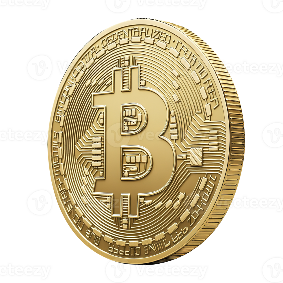 Bitcoin Money Coin Standing Isolated on Transparent Background png