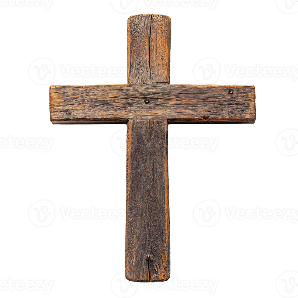 Old Wooden Cross with Details Isolated at Transparent Background png