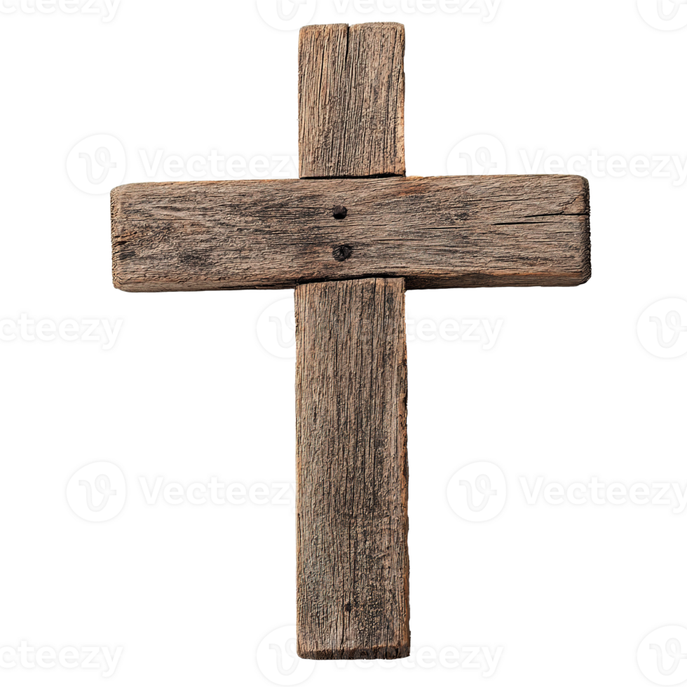 Old Wooden Cross with Details Isolated on the Transparent Background png
