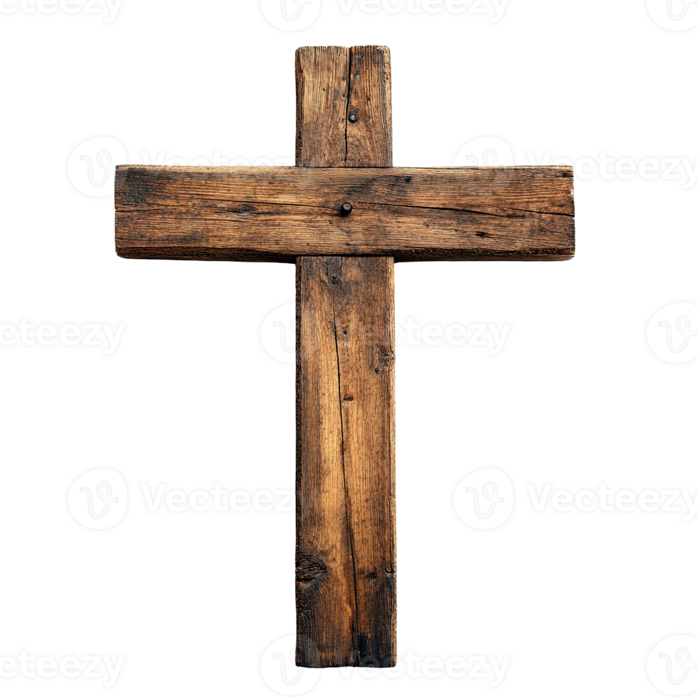 Old Wooden Cross with Details Isolated on Transparent Background png