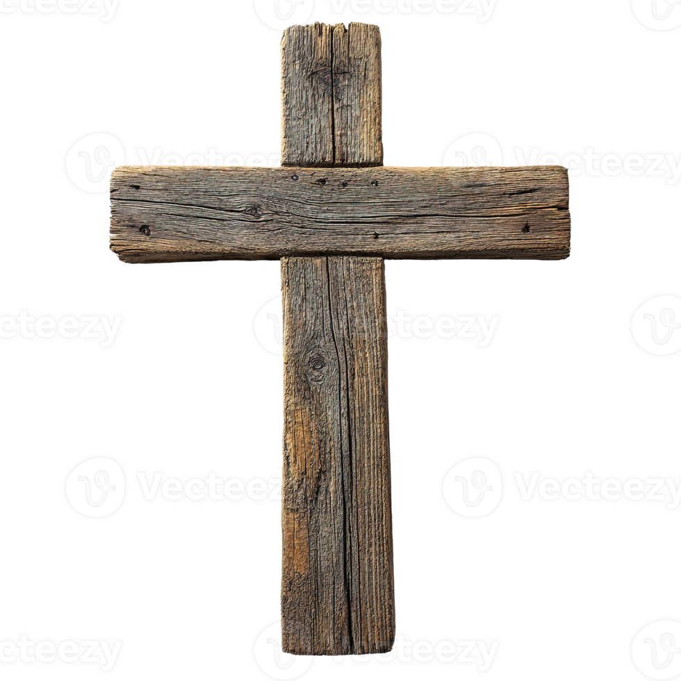 Old Wooden Cross with Details Isolated at the Transparent Background png