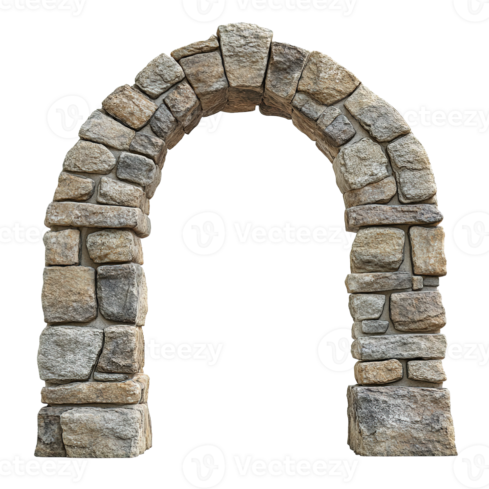 Ancient Stone Archway with Weathered Stones Isolated at Transparent Background png