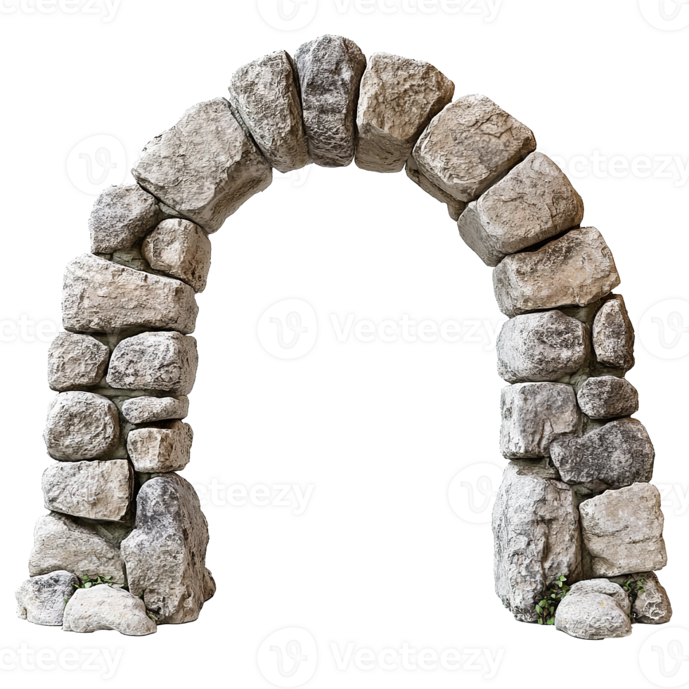 Ancient Stone Archway with Weathered Stones Isolated at the Transparent Background png