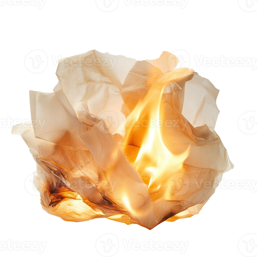 Burning Crumpled Sheet of Old Paper Isolated on Transparent Background png