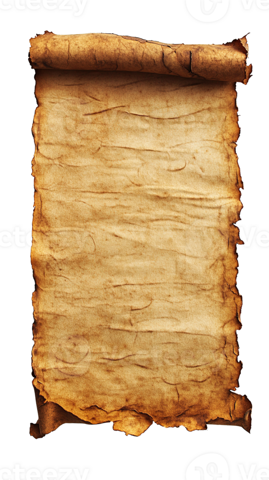 Blank Ancient Parchment Paper Sheet at the Transparent Background. Isolated png