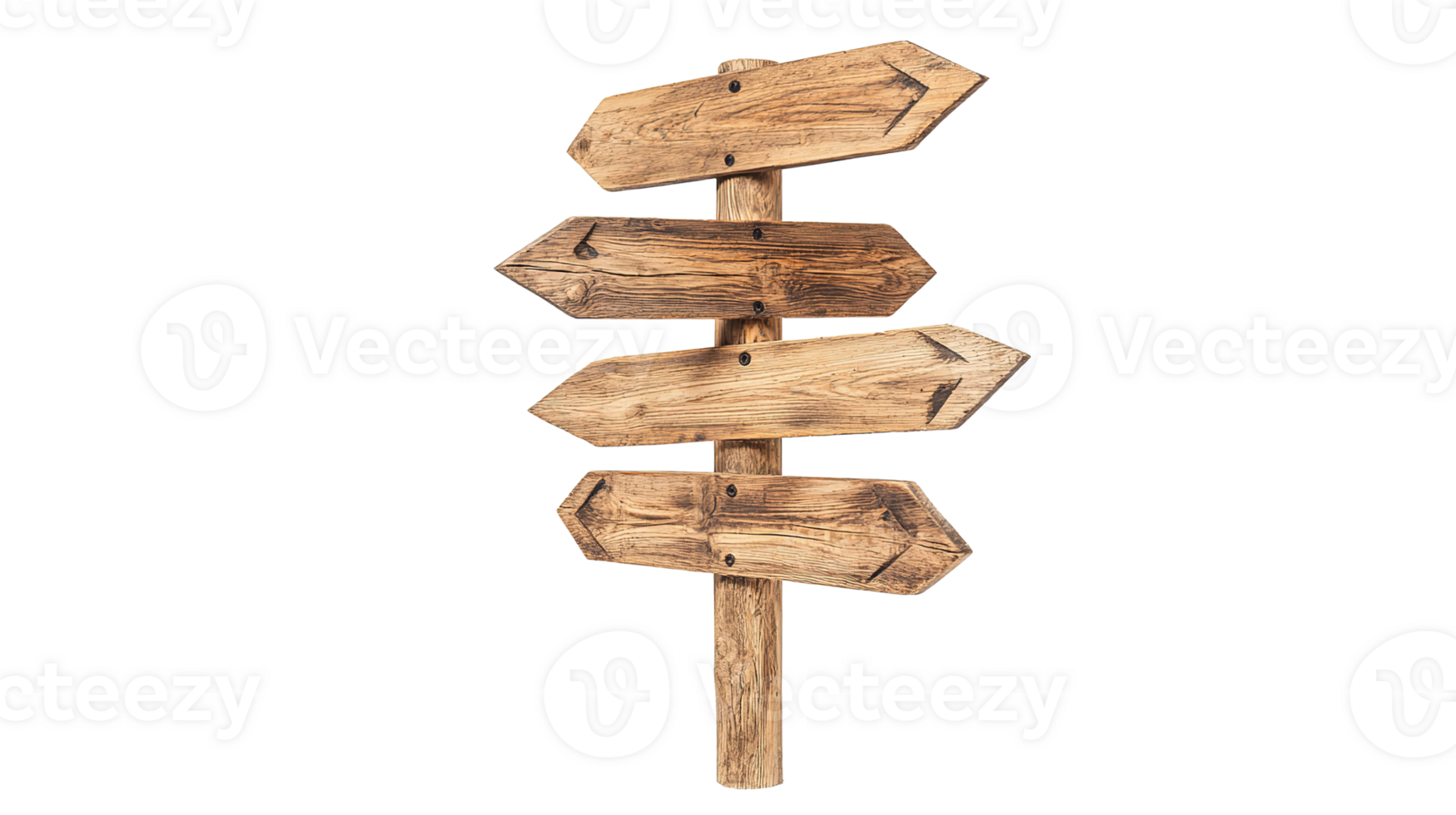Wooden Signpost Featuring Various Arrows Pointing in Different Directions Isolated at the Transparent Background png
