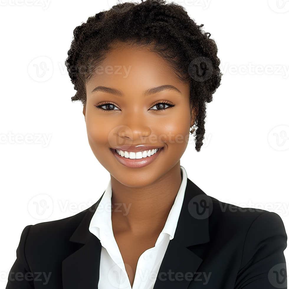 Formal Beautiful Young Black African Businesswoman Smiling, Looking at Camera Isolated at Transparent Background png