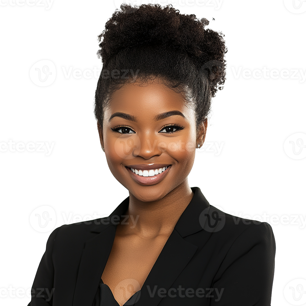 Formal Beautiful Young Black African Businesswoman Smiling, Looking at Camera Isolated on the Transparent Background png