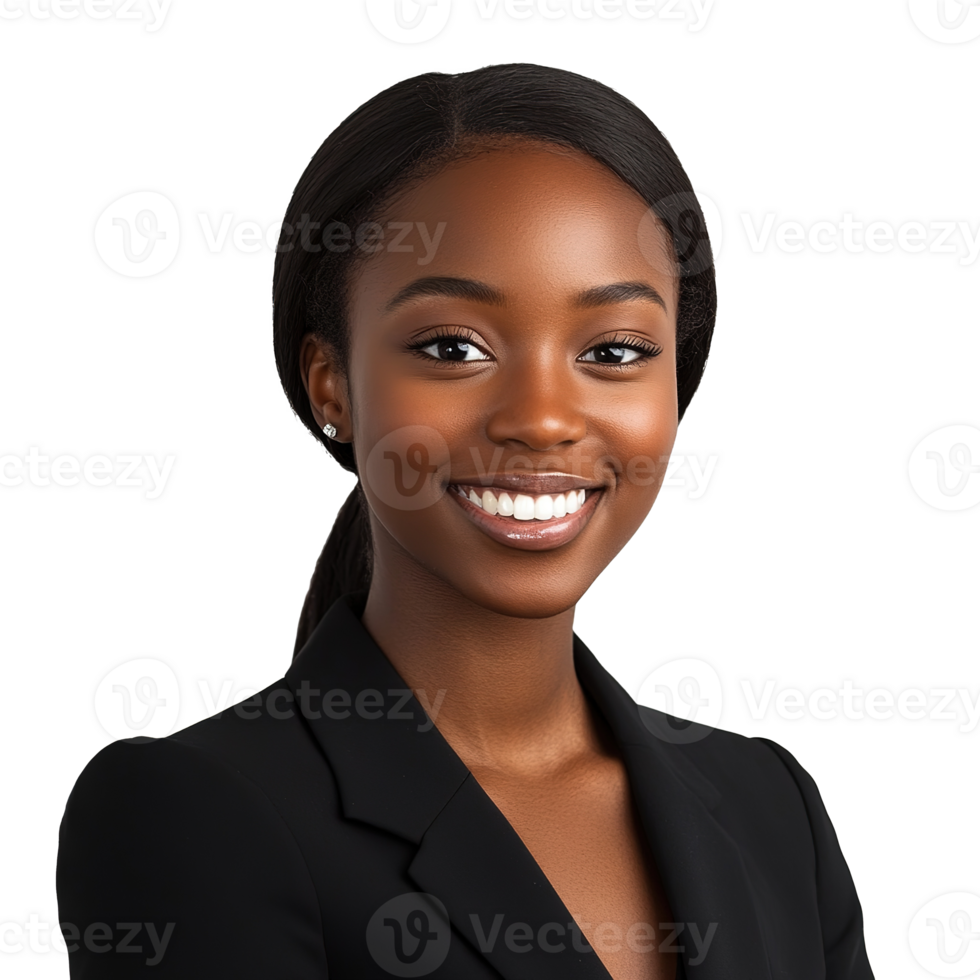 Formal Beautiful Young Black African Businesswoman Smiling, Looking at Camera Isolated on Transparent Background png