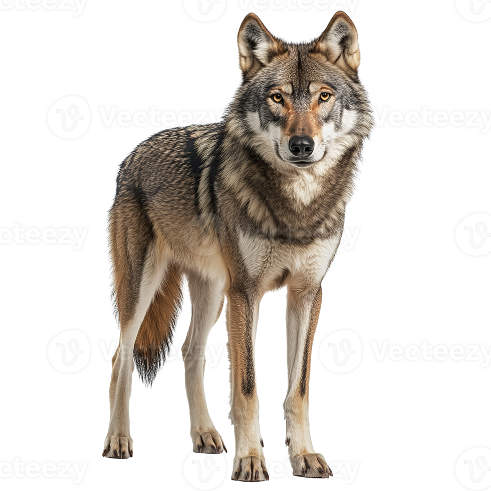 Gray Wolf Animal Standing Full Body Isolated on the Transparent Background png