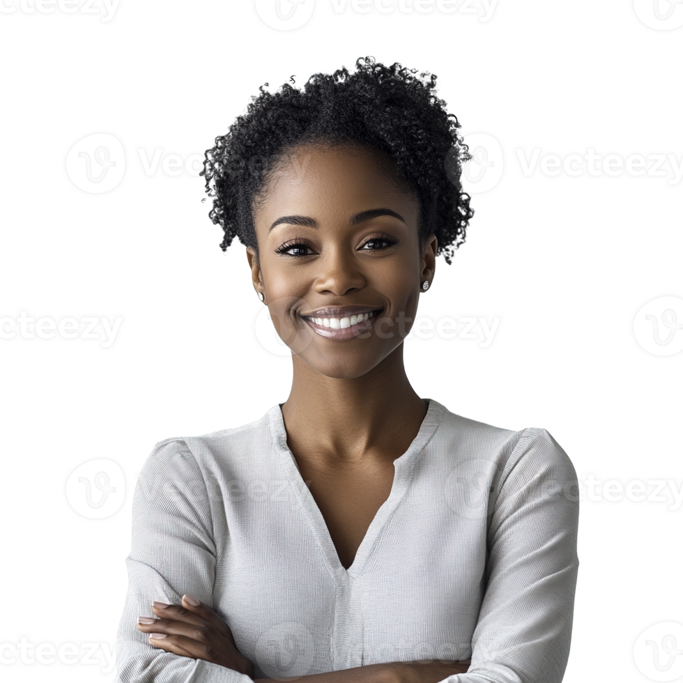 Portrait of Professional African American Businesswoman Smiling and Standing While Wearing Casual Clothes Isolated at Transparent Background png