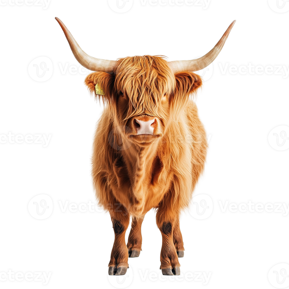 Brown Scottish Highland Cow Isolated Full Body on Transparent Background png