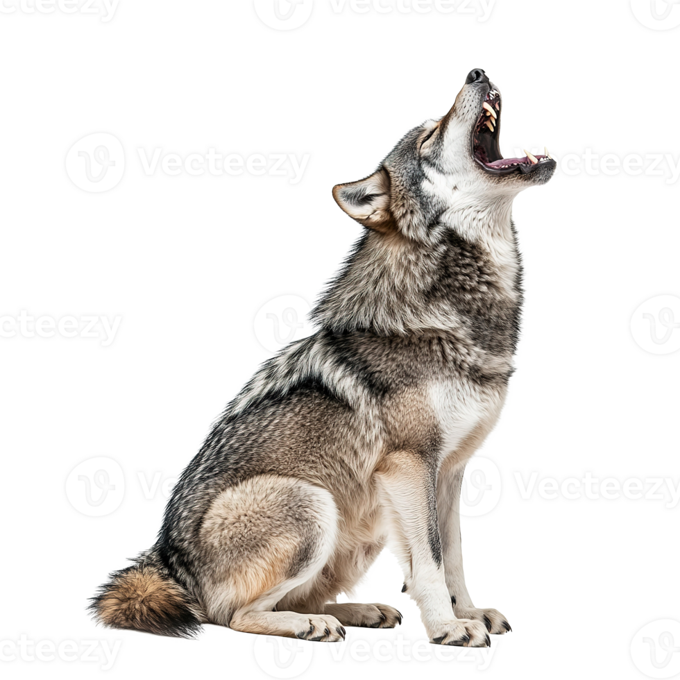 Grey Wolf Animal Roaring with Mouth Open Isolated at the Transparent Background png