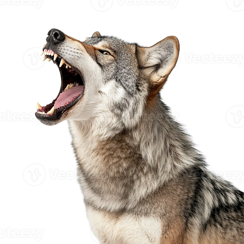 Grey Wolf Animal Roaring with Mouth Open Isolated on Transparent Background png