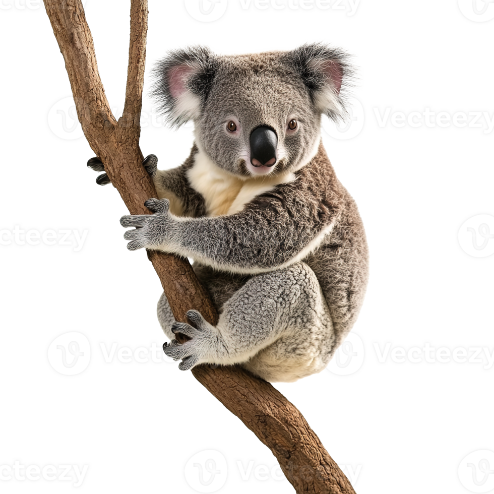 Koala Sitting on Tree Branch Isolated on the Transparent Background png