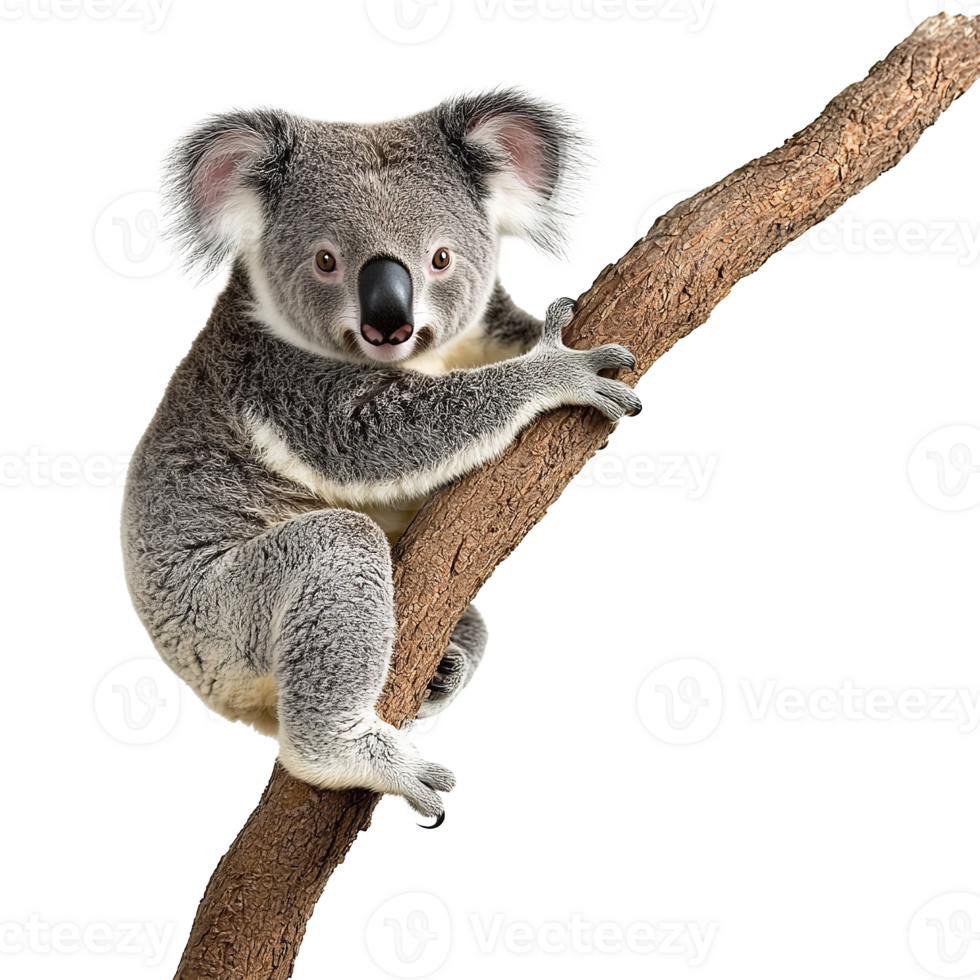 Koala Sitting on Tree Branch Isolated on Transparent Background png