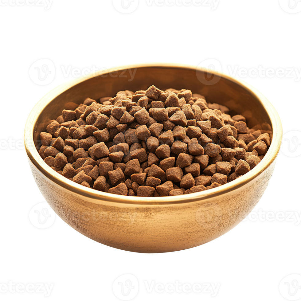 Dry Animal Food in Golden Bowl Isolated on the Transparent Background png