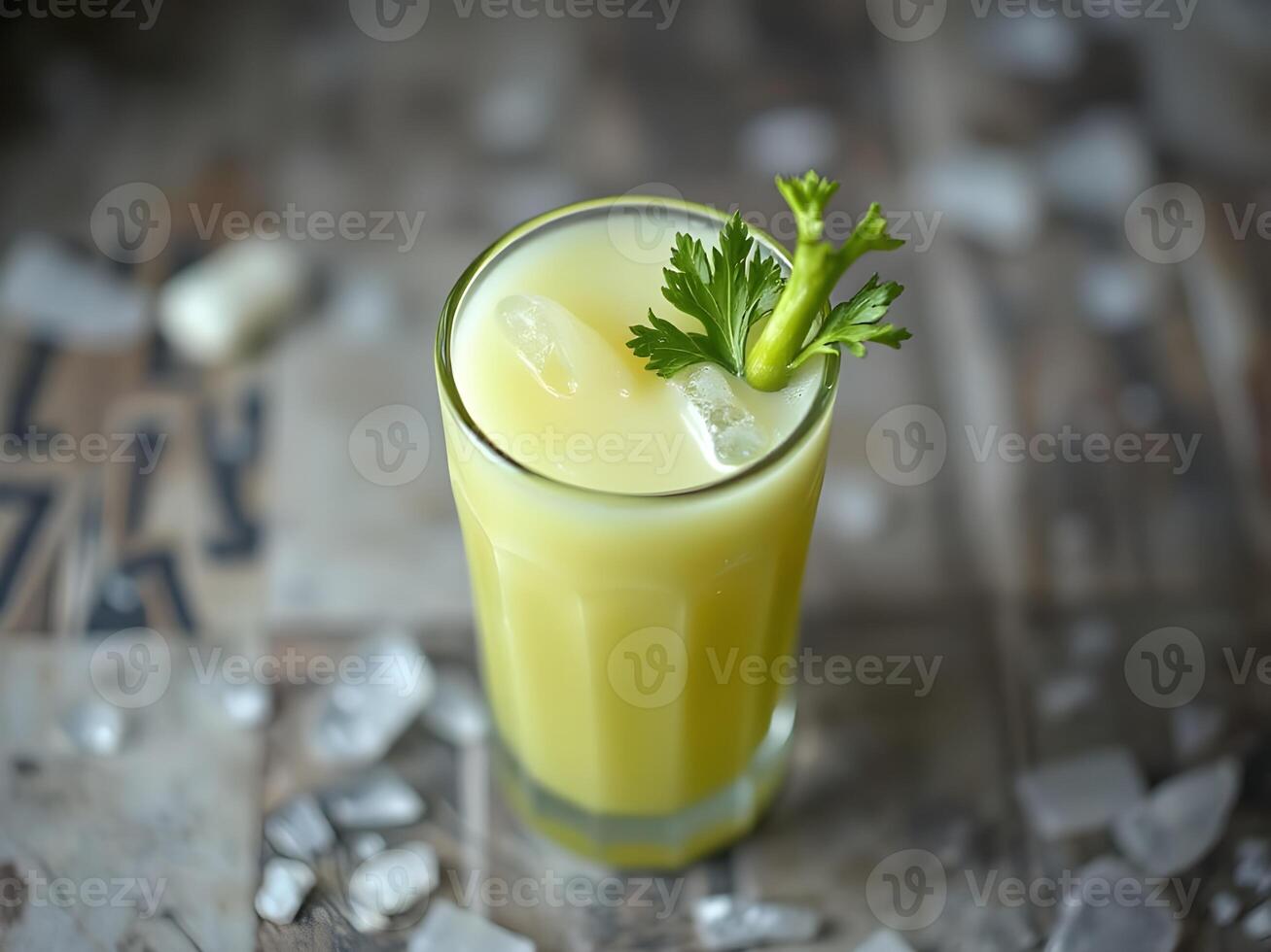 Refreshing Celery Juice with Ice and Garnish photo