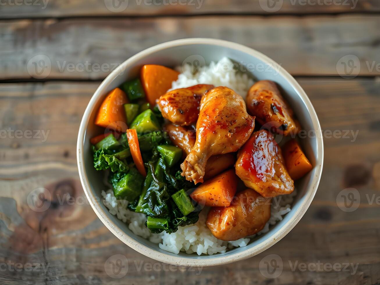 Chicken Bowl with Roasted Chicken, Sweet Potatoes, and Vegetables photo