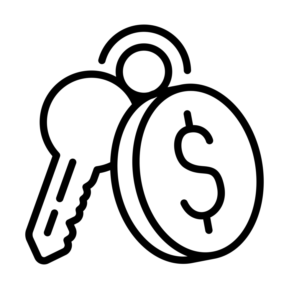 Keys and Coins Line Style Icon Representing Investment and Wealth png