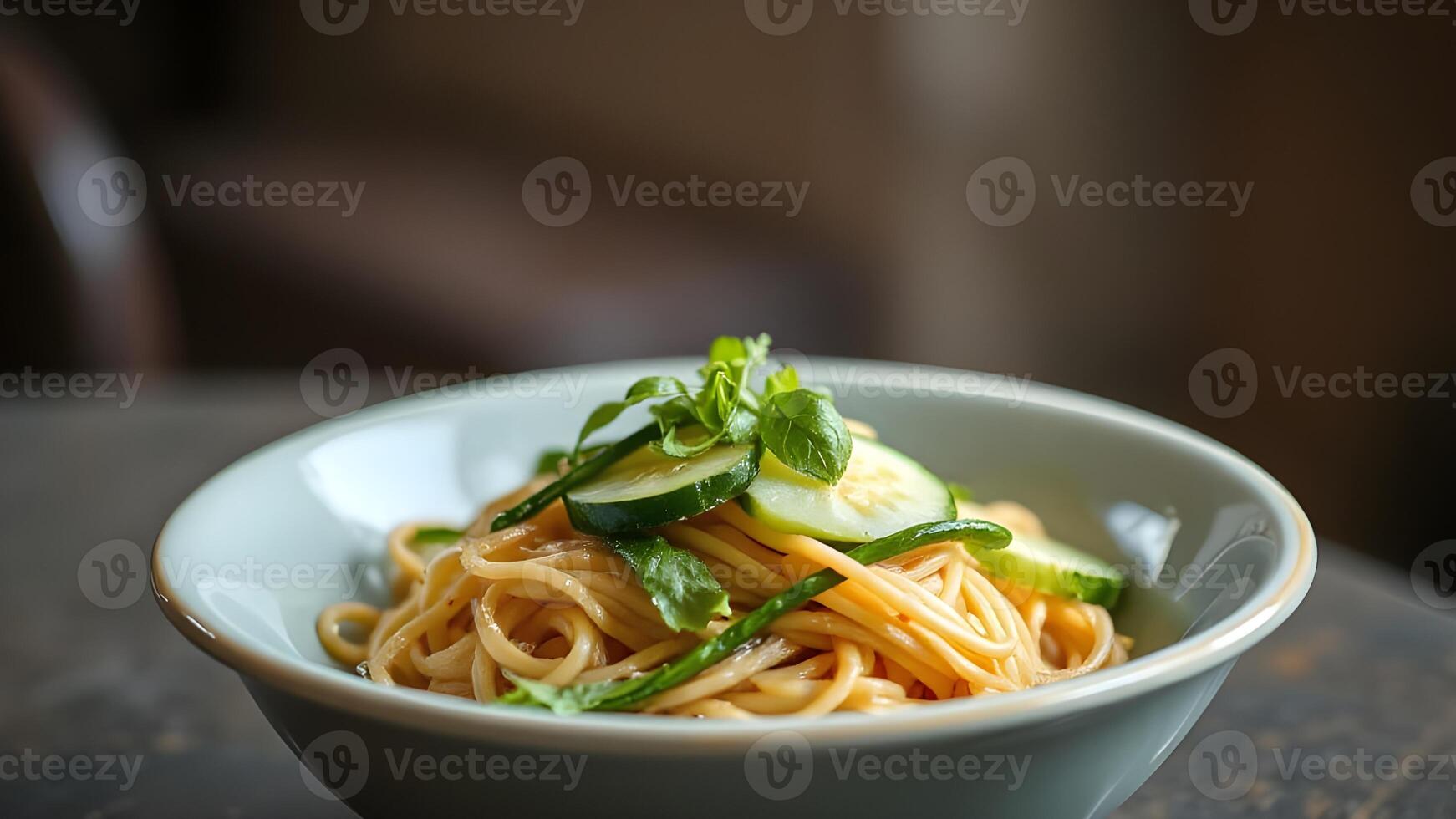 Delicious Sesame Noodle Salad with Fresh Basil and Cucumber photo