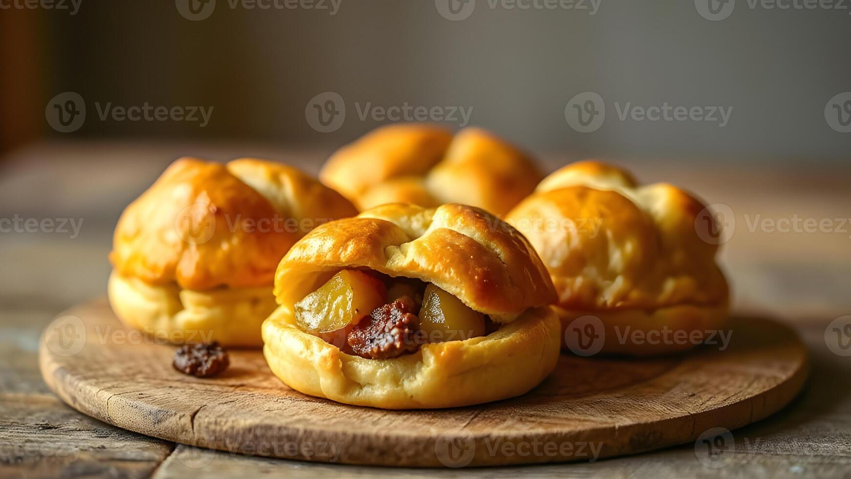 Golden Baked Pastries on Wooden Board photo