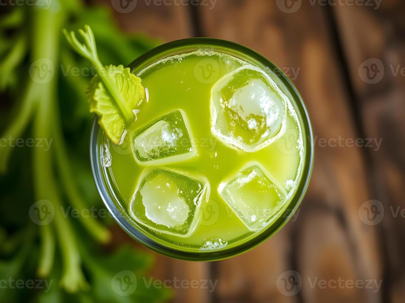 Refreshing Celery Juice with Ice Cubes photo