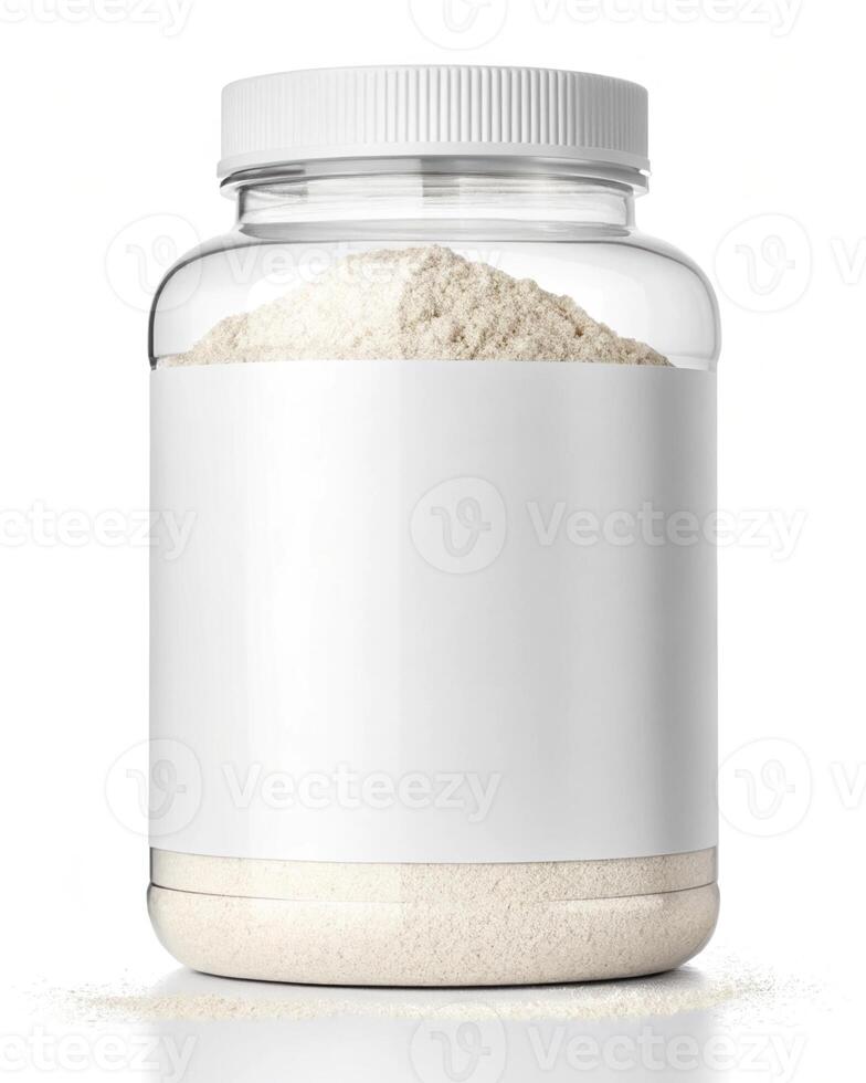 A jar of powder on a white background photo