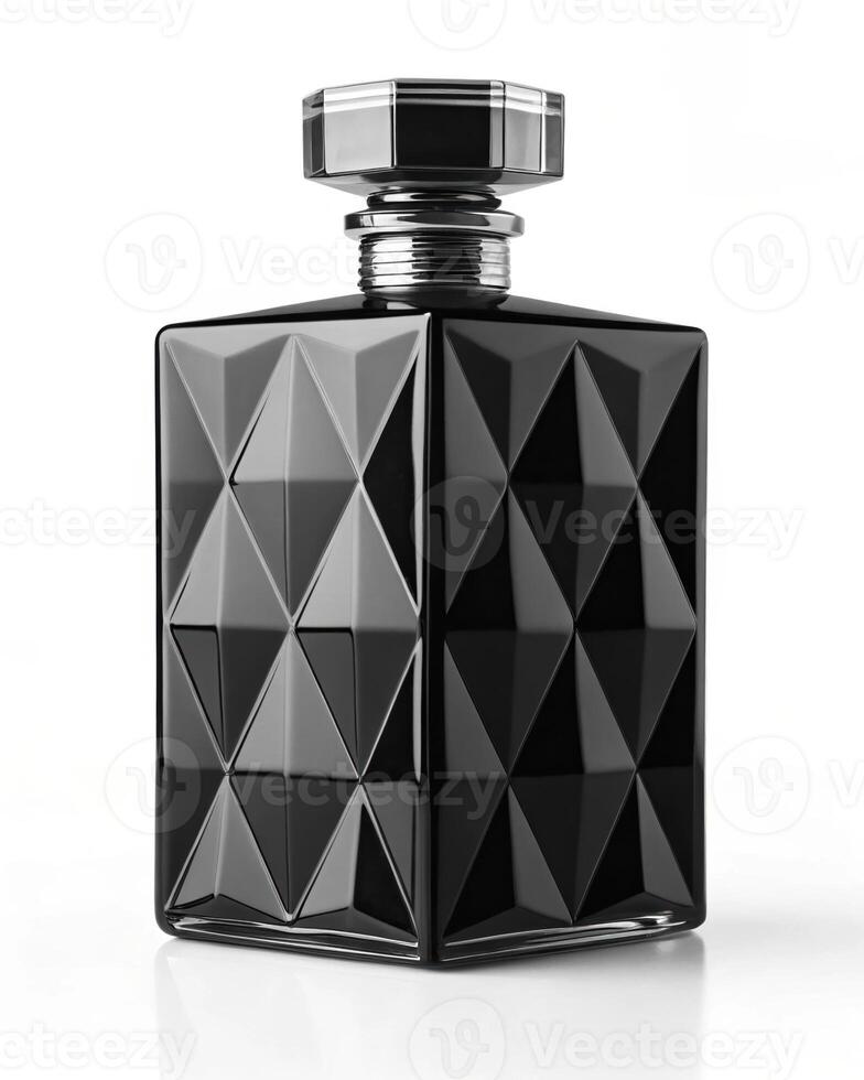A black perfume bottle with a diamond pattern photo