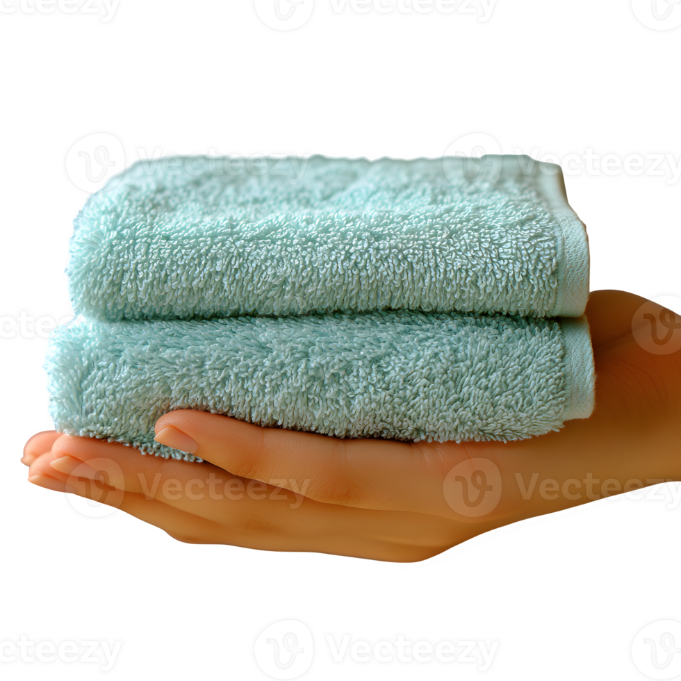 Soft Aqua Towels Folded in a Hand Spa Treatment Relaxation Cleanliness Hygiene Wellness png