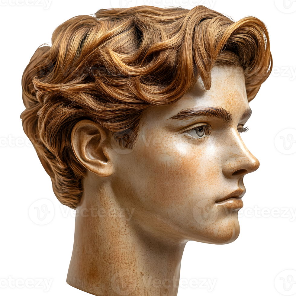 Mannequin Head with Wavy Red Hair Style Inspiration for Hairdressers and Fashion png