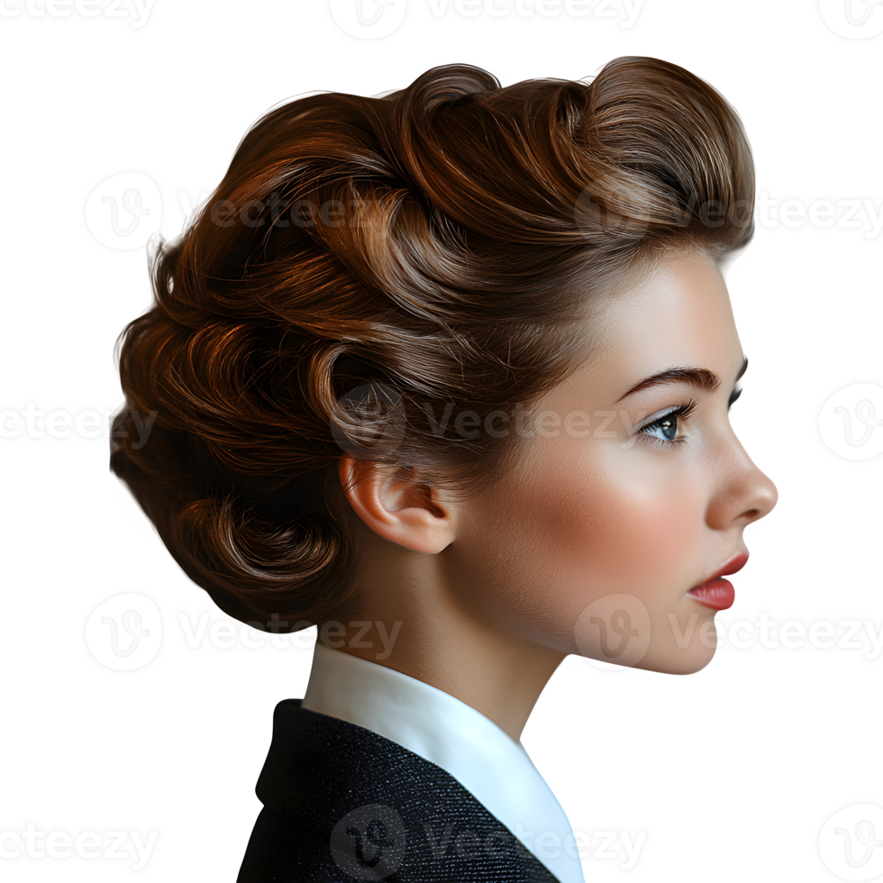 Elegant Woman Profile with Vintage Hairstyle and Business Suit png