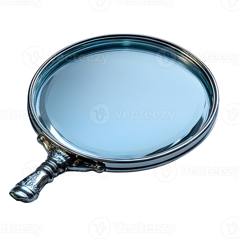 Elegant Silver Magnifying Glass on Transparent Background Detail Closeup png