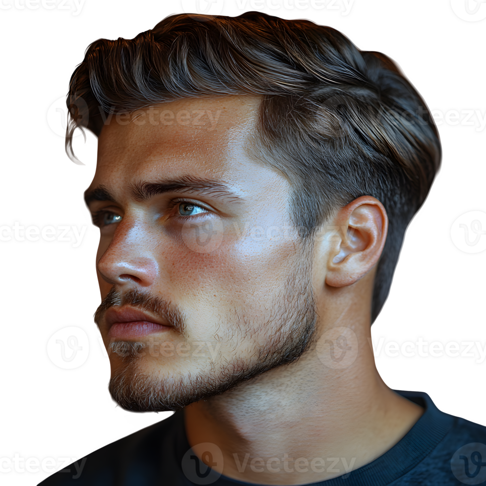 Handsome Man Profile Portrait with Stylish Hairstyle and Goatee png