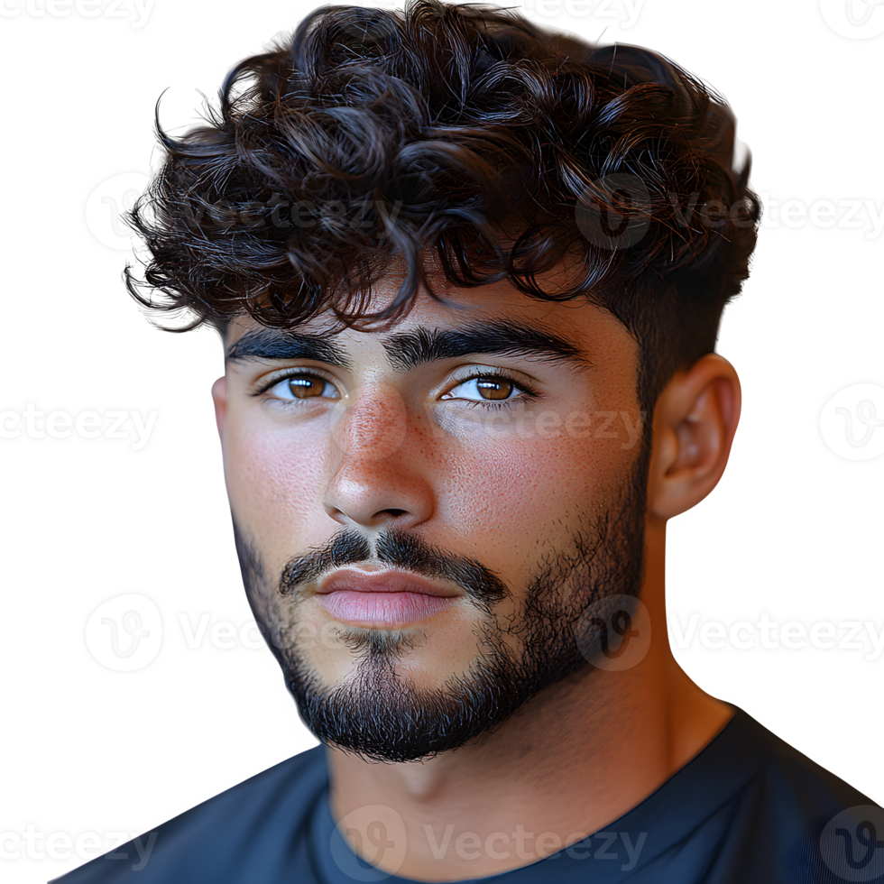 Attractive Young Man with Curly Hair and Beard, Portrait Studio Shot png