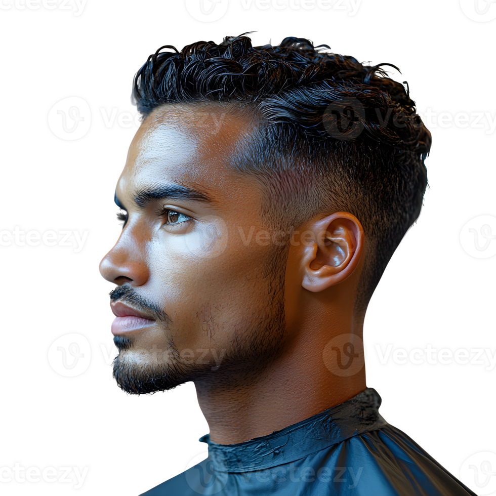 Stylish Man Profile Closeup Showing Short Curly Hair and Goatee png
