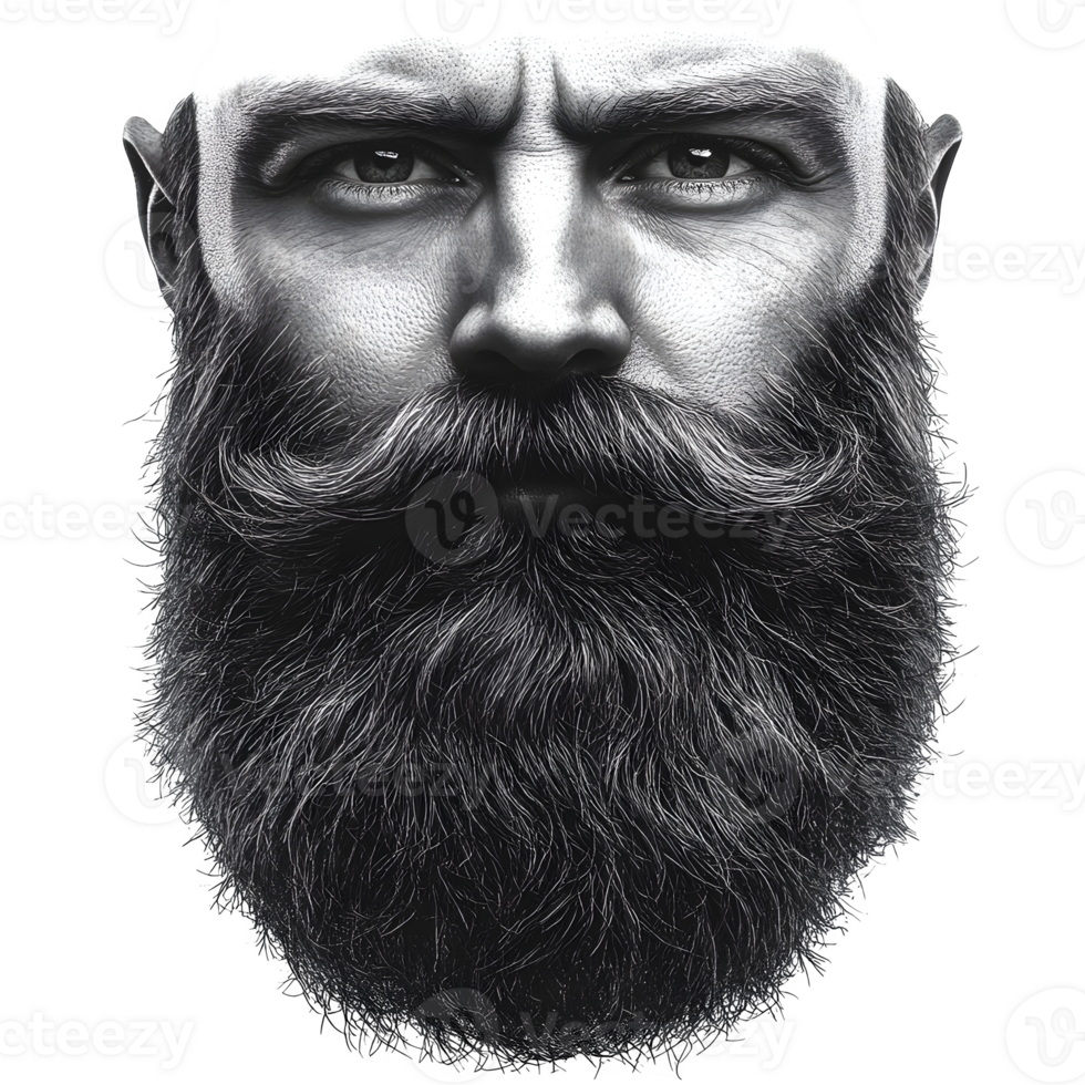Dramatic Black and White Portrait of a Man with a Full Long Beard and Mustache png