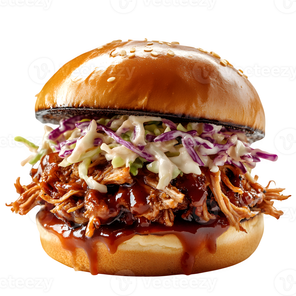 A bbq pulled pork sandwich with slaw and coleslaw png
